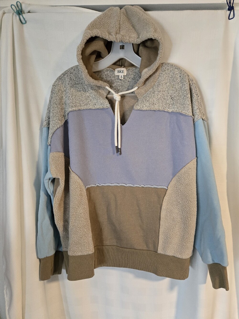 BKE Colorblock Crewneck Hoodie - Light Blue & Taupe